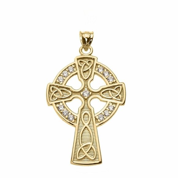 14k Real Gold Trinity Knot Celtic Cross Pendant